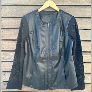 Colleen Lopez Faux Leather Jacket w/ Sleeve Beaded Detailing | Size Medium, New